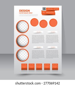 Flyer template. Business brochure. Editable A4 poster for design, education, presentation, website, magazine cover. Orange color.
