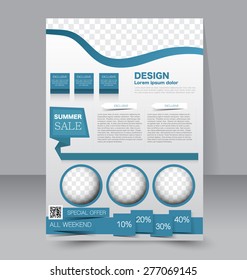 Flyer template. Business brochure. Editable A4 poster for design, education, presentation, website, magazine cover. Blue color.