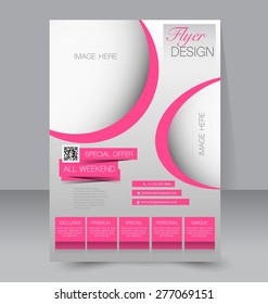 Flyer template. Business brochure. Editable A4 poster for design, education, presentation, website, magazine cover. Pink color.
