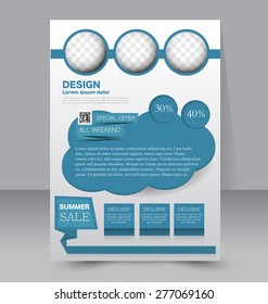 Flyer template. Business brochure. Editable A4 poster for design, education, presentation, website, magazine cover. Blue color.