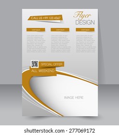 Flyer template. Business brochure. Editable A4 poster for design, education, presentation, website, magazine cover. Brown color.