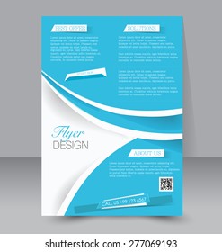 Flyer template. Business brochure. Editable A4 poster for design, education, presentation, website, magazine cover. Blue color.