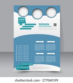 Flyer template. Business brochure. Editable A4 poster for design, education, presentation, website, magazine cover. Blue and green color.
