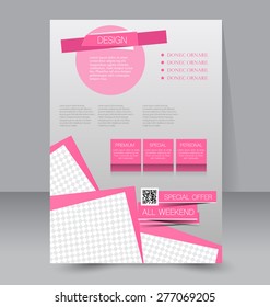 Flyer Template. Business Brochure. Editable A4 Poster For Design, Education, Presentation, Website, Magazine Cover. Pink Color.