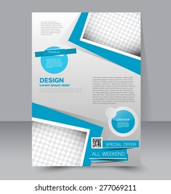Flyer template. Business brochure. Editable A4 poster for design, education, presentation, website, magazine cover. Blue color.