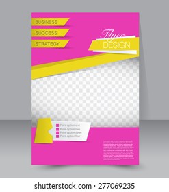 Flyer template. Business brochure. Editable A4 poster for design, education, presentation, website, magazine cover. Pink and yellow color.