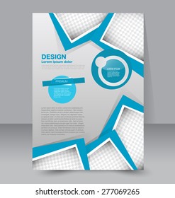 Flyer template. Business brochure. Editable A4 poster for design, education, presentation, website, magazine cover. Blue color.