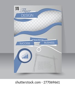 Flyer template. Business brochure. Editable A4 poster for design, education, presentation, website, magazine cover. Blue color.