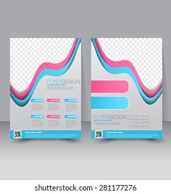 Flyer template. Business brochure. Editable A4 poster for design, education, presentation, website, magazine cover. Blue and pink color.