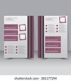 Flyer template. Business brochure. Editable A4 poster for design, education, presentation, website, magazine cover. Dark pink color.
