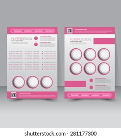 Flyer template. Business brochure. Editable A4 poster for design, education, presentation, website, magazine cover. Pink color.