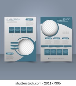 Flyer template. Business brochure. Editable A4 poster for design, education, presentation, website, magazine cover. Blue color.
