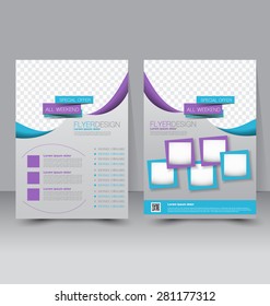 Flyer template. Business brochure. Editable A4 poster for design, education, presentation, website, magazine cover. Blue and purple color.