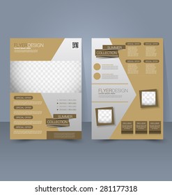 Flyer template. Business brochure. Editable A4 poster for design, education, presentation, website, magazine cover. Golden color.