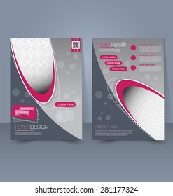 Flyer template. Business brochure. Editable A4 poster for design, education, presentation, website, magazine cover. Pink and grey color.