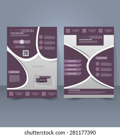 Flyer template. Business brochure. Editable A4 poster for design, education, presentation, website, magazine cover. Purple color.