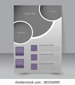 Flyer template. Business brochure. Editable A4 poster for design, education, presentation, website, magazine cover. Purple color.