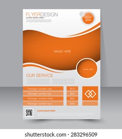 Flyer template. Business brochure. Editable A4 poster for design, education, presentation, website, magazine cover. Orange color.