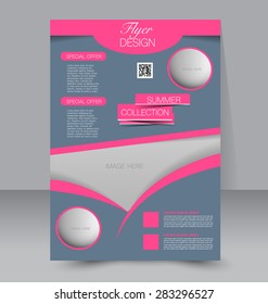 Flyer template. Business brochure. Editable A4 poster for design, education, presentation, website, magazine cover. Grey and pink color.
