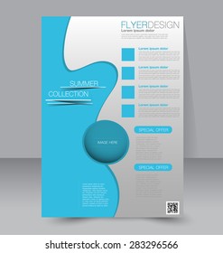 Flyer template. Business brochure. Editable A4 poster for design, education, presentation, website, magazine cover. Blue color.