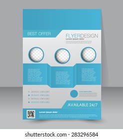 Flyer template. Business brochure. Editable A4 poster for design, education, presentation, website, magazine cover. Blue color.
