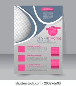 Flyer template. Business brochure. Editable A4 poster for design, education, presentation, website, magazine cover. Grey and pink color.