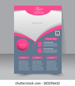 Flyer template. Business brochure. Editable A4 poster for design, education, presentation, website, magazine cover. Grey and pink color.