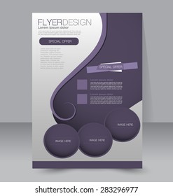 Flyer template. Business brochure. Editable A4 poster for design, education, presentation, website, magazine cover. Purple color.