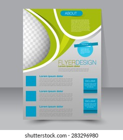 Flyer template. Business brochure. Editable A4 poster for design, education, presentation, website, magazine cover. Blue and green color.