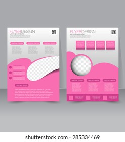 Flyer template. Business brochure. Editable A4 poster for design, education, presentation, website, magazine cover. Pink color.