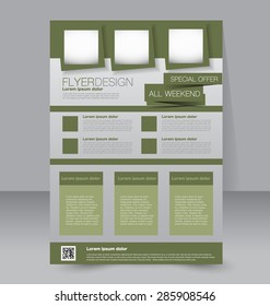 Flyer template. Business brochure. Editable A4 poster for design, education, presentation, website, magazine cover. Green color.