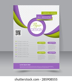 Flyer template. Business brochure. Editable A4 poster for design, education, presentation, website, magazine cover. Green and purple color.