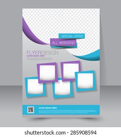 Flyer template. Business brochure. Editable A4 poster for design, education, presentation, website, magazine cover. Blue and purple color.