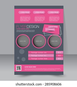 Flyer template. Business brochure. Editable A4 poster for design, education, presentation, website, magazine cover. Pink and grey color.