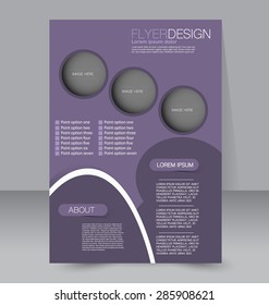 Flyer template. Business brochure. Editable A4 poster for design, education, presentation, website, magazine cover. Purple color.