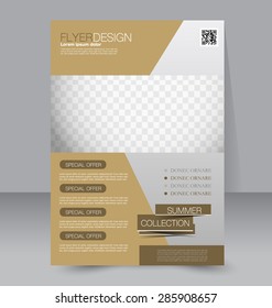 Flyer template. Business brochure. Editable A4 poster for design, education, presentation, website, magazine cover. Gold color.