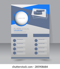 Flyer template. Business brochure. Editable A4 poster for design, education, presentation, website, magazine cover. Blue color.