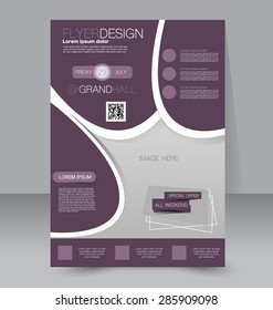Flyer template. Business brochure. Editable A4 poster for design, education, presentation, website, magazine cover. Purple color.