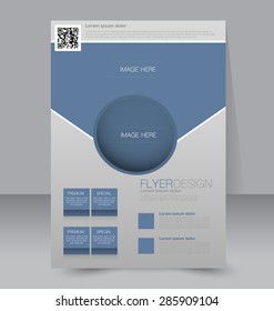 Flyer template. Business brochure. Editable A4 poster for design, education, presentation, website, magazine cover. Blue color.