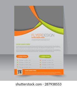 Flyer template. Business brochure. Editable A4 poster for design, education, presentation, website, magazine cover. Green and orange color