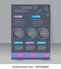 Flyer template. Business brochure. Editable A4 poster for design, education, presentation, website, magazine cover. Blue and purple color.
