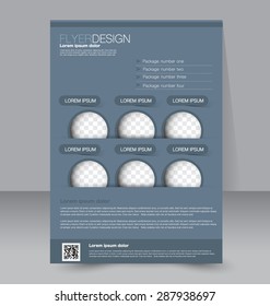 Flyer template. Business brochure. Editable A4 poster for design, education, presentation, website, magazine cover. Grey color.