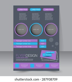 Flyer template. Business brochure. Editable A4 poster for design, education, presentation, website, magazine cover. Blue and purple color.