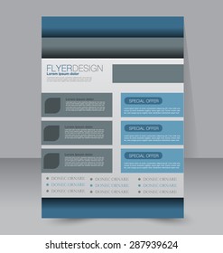 Flyer template. Business brochure. Editable A4 poster for design, education, presentation, website, magazine cover. Blue color.