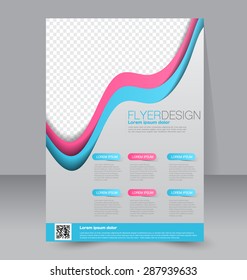 Flyer template. Business brochure. Editable A4 poster for design, education, presentation, website, magazine cover. Blue and pink color.