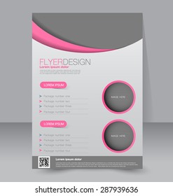 Flyer Template. Business Brochure. Editable A4 Poster For Design, Education, Presentation, Website, Magazine Cover. Pink And Grey Color.