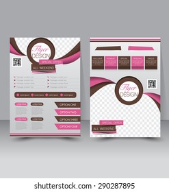 Flyer template. Business brochure. Editable A4 poster for design, education, presentation, website, magazine cover. Pink and brown color.