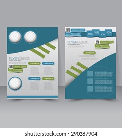 Flyer template. Business brochure. Editable A4 poster for design, education, presentation, website, magazine cover. Blue and green color.