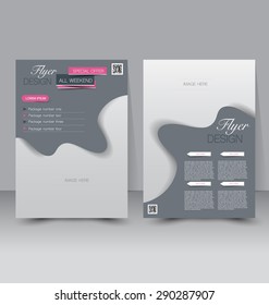 Flyer template. Business brochure. Editable A4 poster for design, education, presentation, website, magazine cover. Pink and grey color.