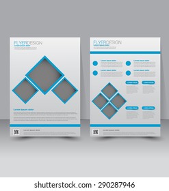 Flyer template. Business brochure. Editable A4 poster for design, education, presentation, website, magazine cover. Blue color.